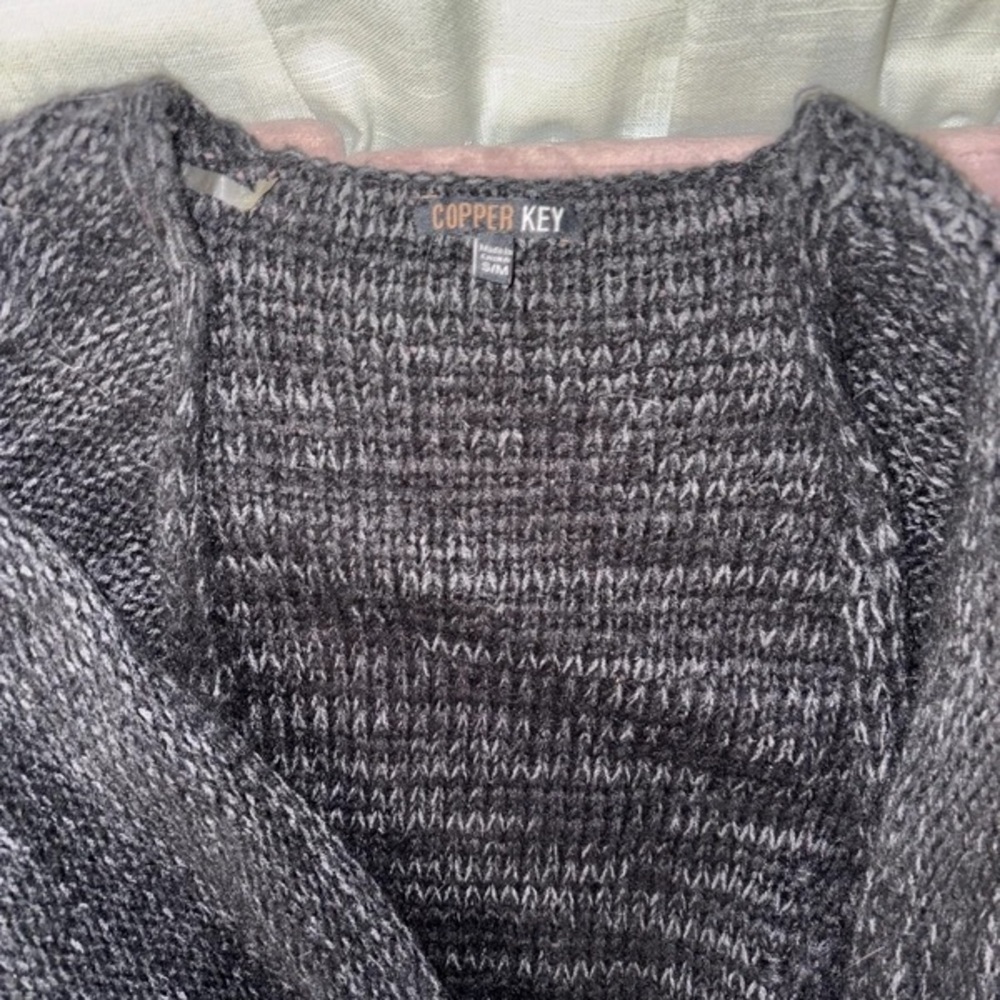 Copper Key Charcoal Fringe Open-Front Knit Cardigan - Picture 3 of 4